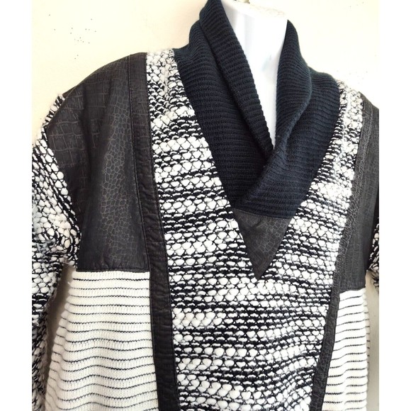 First Class Commando Wool Blend Mens Sweater Sz M Shawl Neck Pockets Black White - Picture 6 of 15